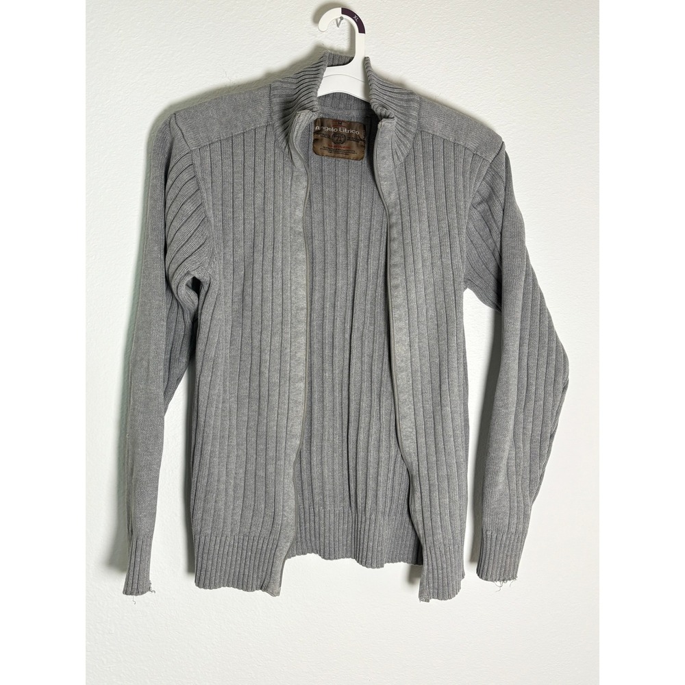 Angelo Litrico Mens Grey Ribbed Full‎ Zip Mock Neck Cardigan Sweater Size M
